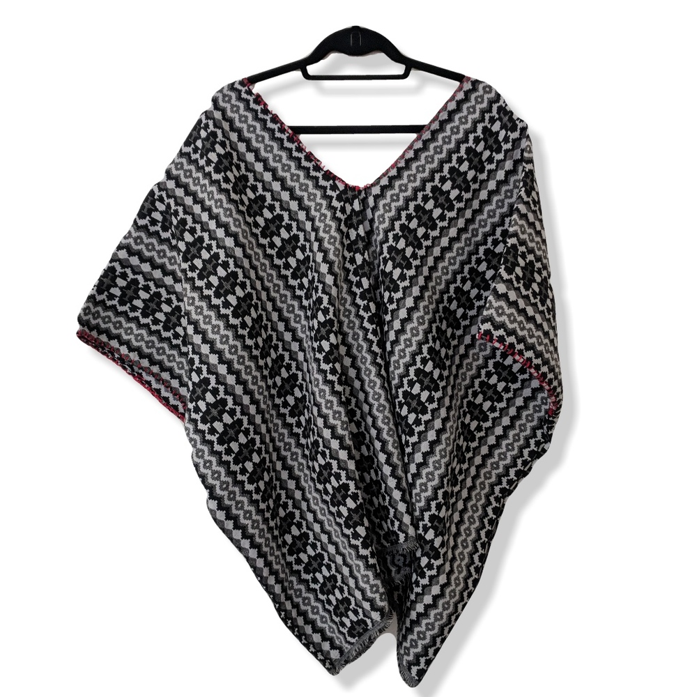 Oversized b&w poncho w hand stitching NWOT